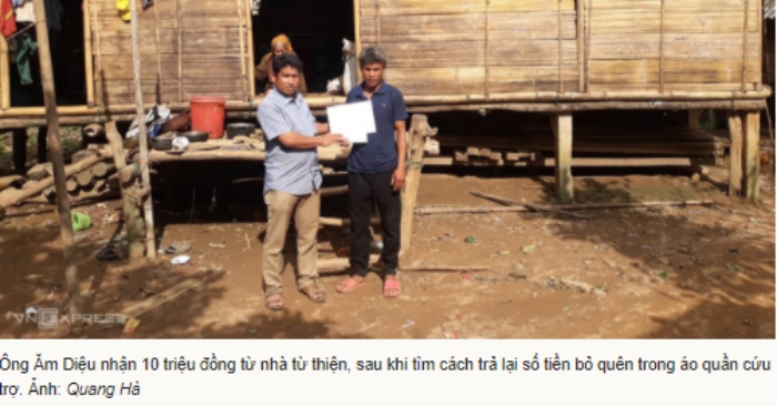 Nguoi dan ong ngheo tra lai 10 trieu trong quan ao cuu tro